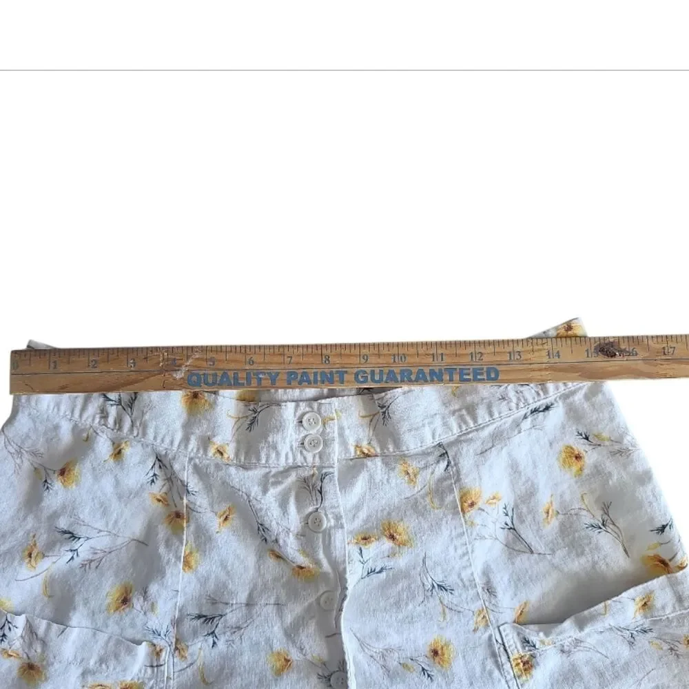 Happy Nature Linen Blend Floral Skirt Women’s 14 Cream Yellow Midi Cottagecore